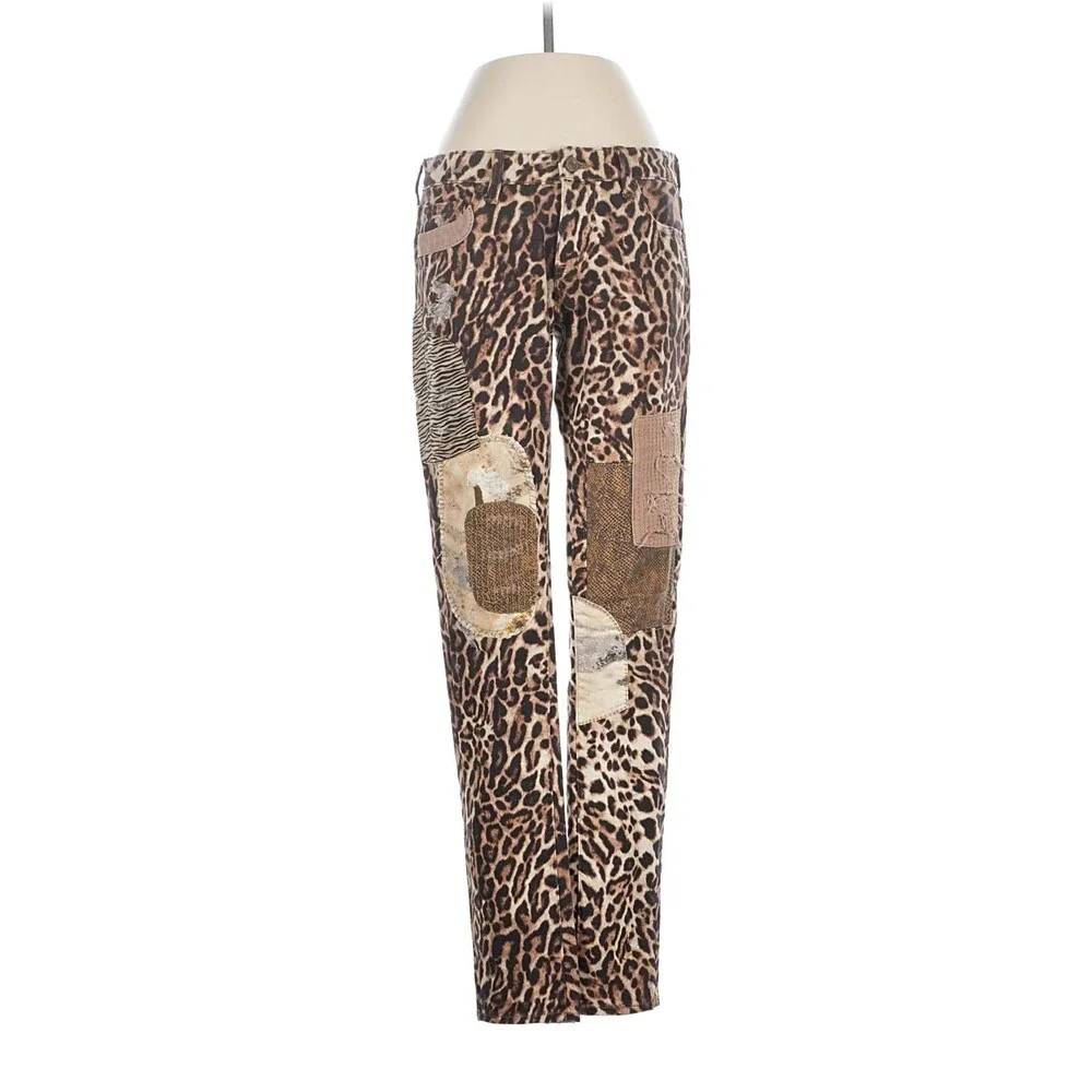 Ralph Lauren Denim & Supply Leopard Patchwork Skinny Jeans Low Rise Size 27